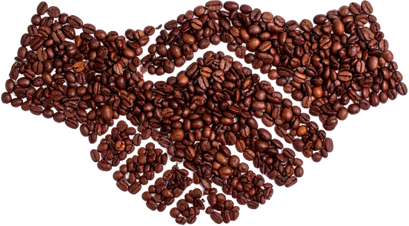 Handshake formed by coffee beans arranged to look like two hands shaking